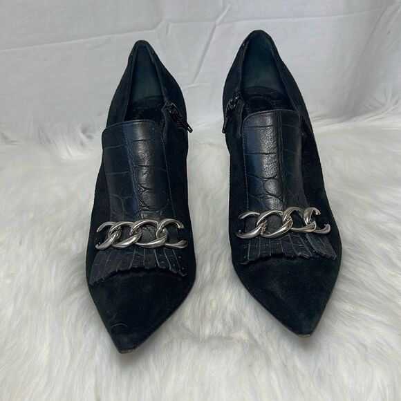 Casadei Black Suede Brogue Chain Detail Heels Sz 8.5 - Picture 2 of 6